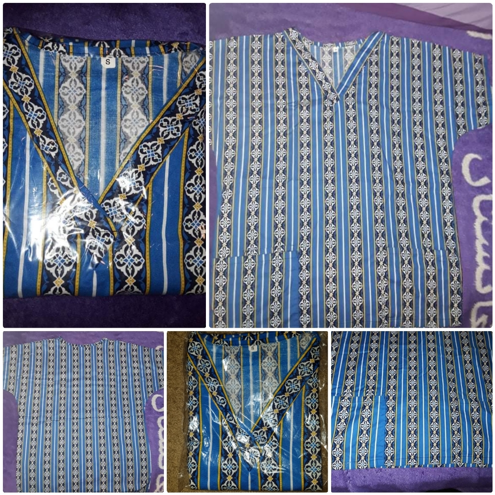 Blue&Yellow Striped Scrub Top Small